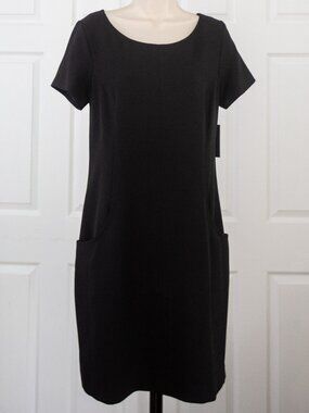 Easy Black Short Sleeve Shift Dress with Pockets